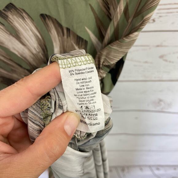 Windsor M Green Tropical Palm Leaf Floral Side Tie Ruched Fitted Maxi Dress - Picture 7 of 7